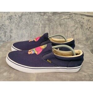 Polo Ralph Lauren Thompson Shoes Men Size 11 Blue Bear Canvas Slip On